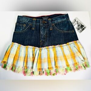 NWT Rare Von Dutch Girls Denim Skirt with Colorful Plaid Ruffle Size 5